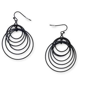 Bold Black Concentric Hoop Dangle Drop Fashion Earrings Lightweight Geometric